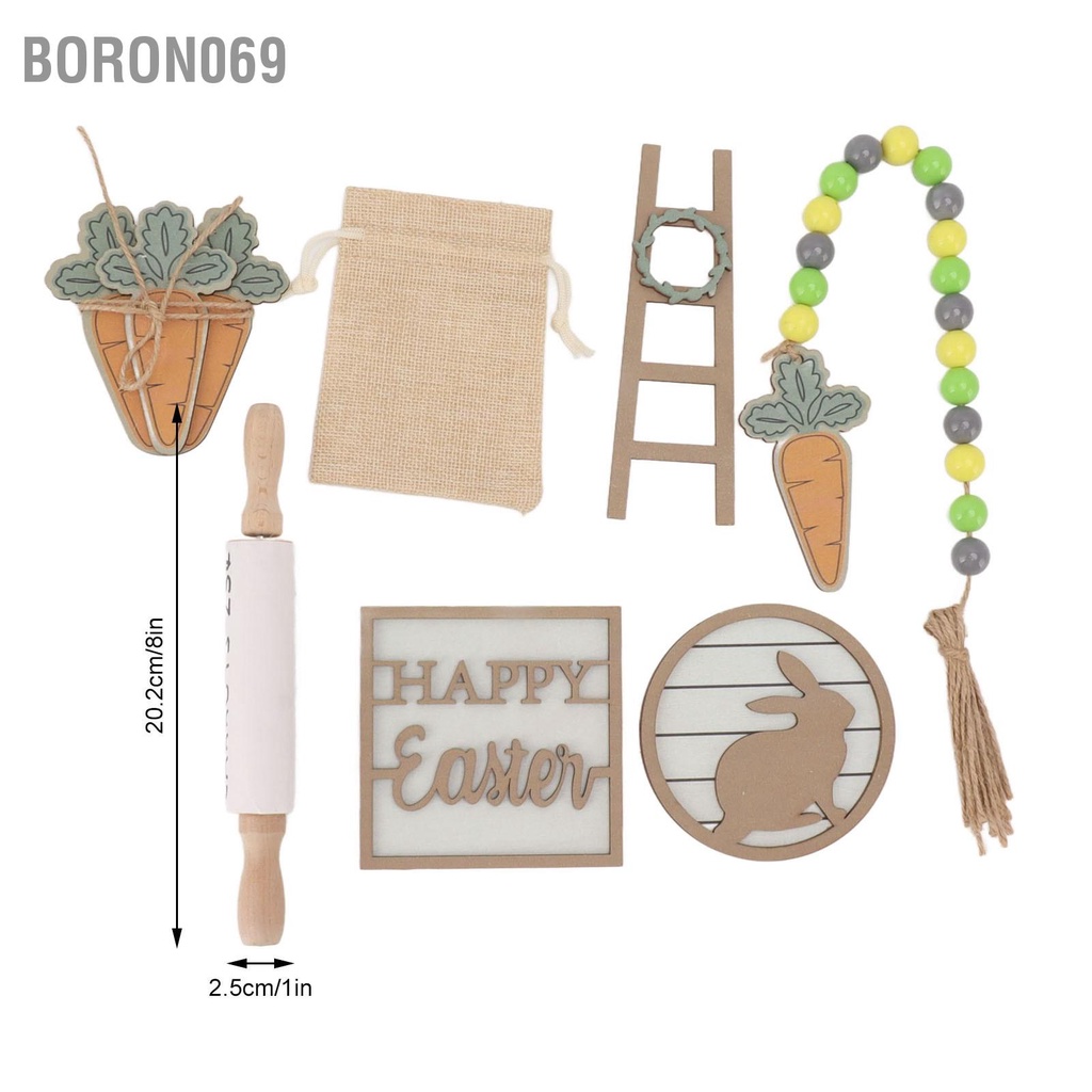 Boron069 Phục Sinh Tầng Khay Trang Trí Thỏ Cà Rốt Dây Đính Hạt Cán Thang Bằng Gỗ