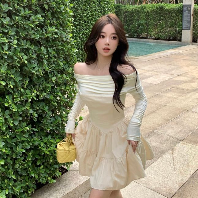 Đầm Tay Dài Hở Vai Thời Trang Quyến Rũ Cho Nữ