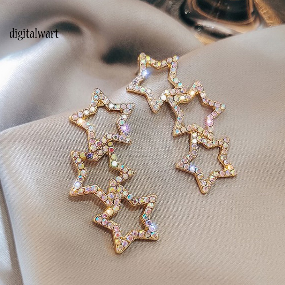 Kỹ Thuật Số| Bông Tai Ngôi Sao Đính Đá Nhiều Màu Sắc Thời Trang