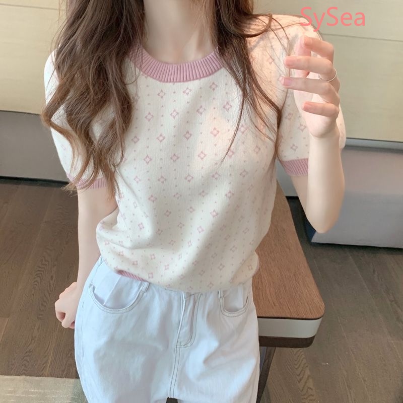 Áo Dệt Kim Tay Ngắn Chất Liệu Lụa Lạnh Thời Trang Mùa Hè Cho Nữ