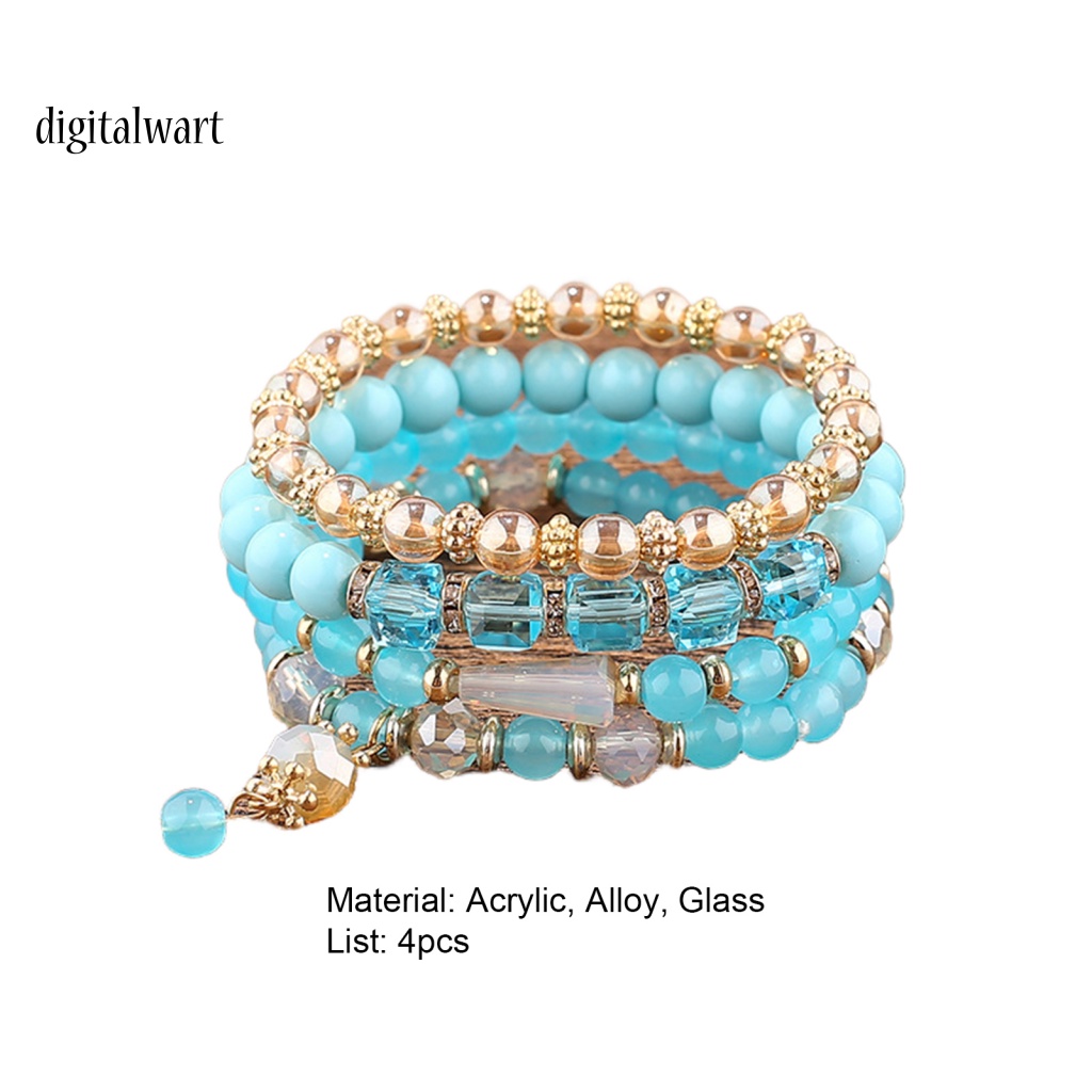 Kỹ Thuật Số| Set 4 Vòng Tay Co Giãn Nhiều Lớp Đính Tua Rua Thời Trang Đi Biển Cho Nữ