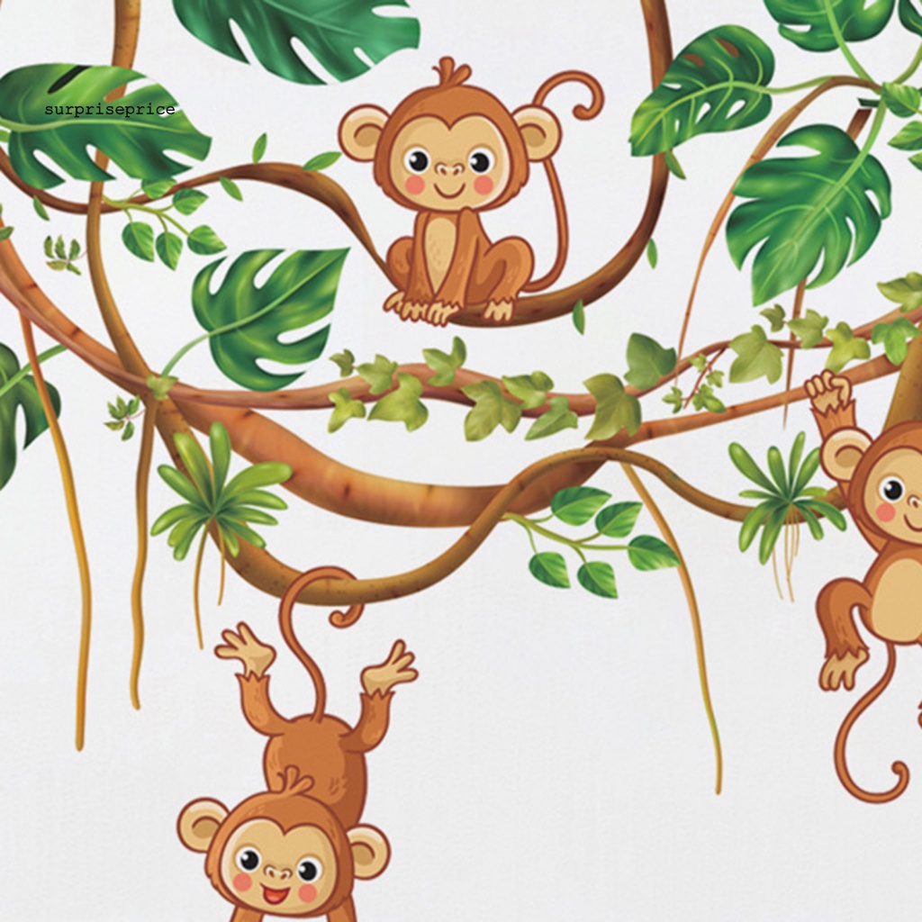 Set 2 Decal dán tường Tự Dính Họa Tiết Khỉ Hoạt Hình Tinh Tế Trang Trí Nhà Cửa