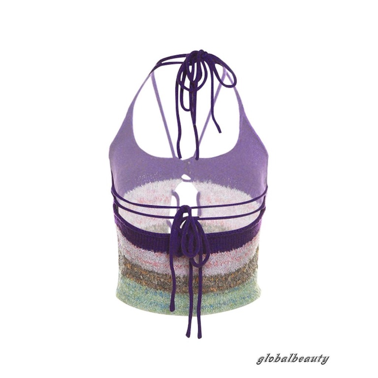 Gb Áo Ngắn Không Tay Hở Lưng Xẻ Tà Viền Màu Sắc Thời Trang Đường Phố Mùa Hè Dành Cho Bạn Nữ