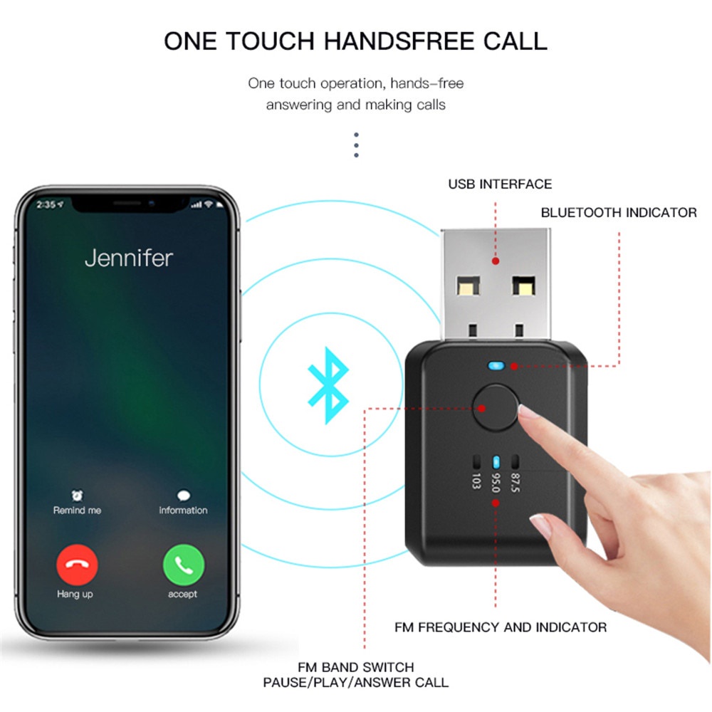 Bộ Thu Tín Hiệu Âm Thanh Fm 5.3 FM01 FM02 Bluetooth Không Dây Cho Xe Hơi
