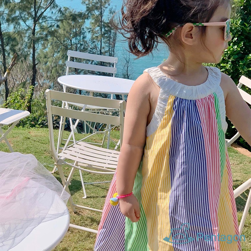 Đầm Công Chúa Mùa Hè Hai Dây Sát Nách Kẻ Sọc Nhiều Màu Đa Dạng Cho Bé Gái