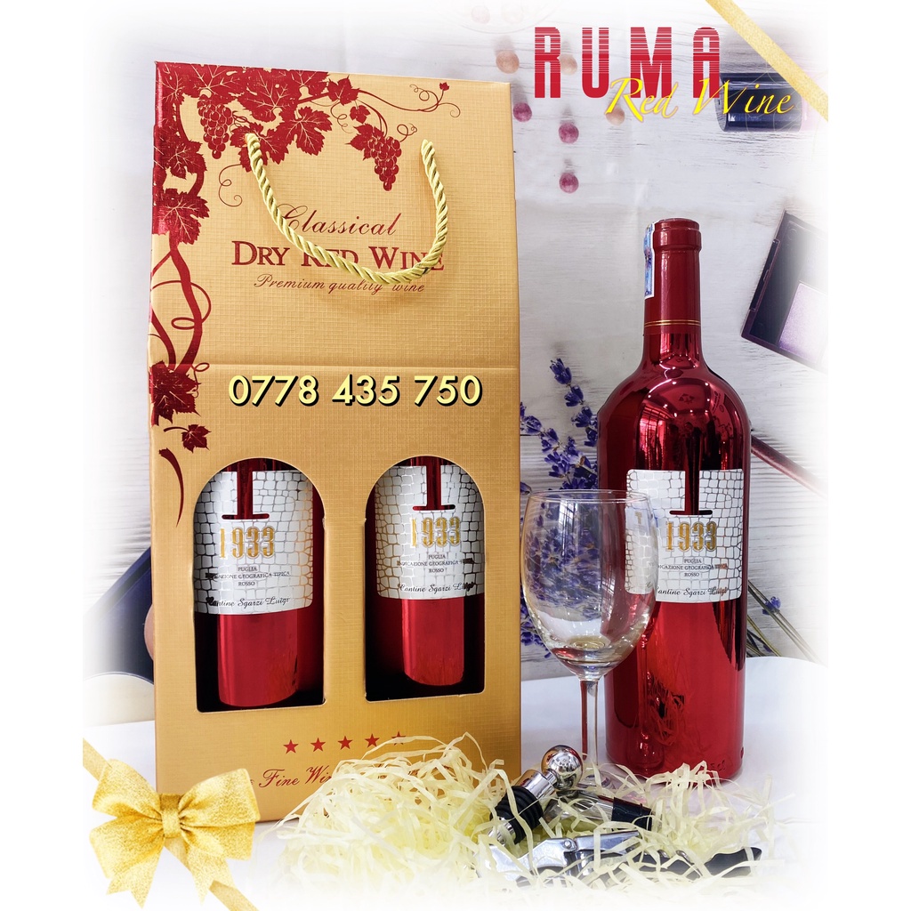 Quà tặng hộp giấy 2 chai rượu vang Ý 1933 Ruby (Red Limited) nhập khẩu