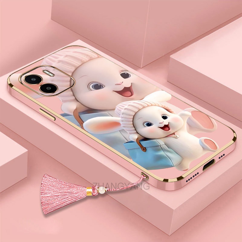 Ốp lưng Redmi A1 Silicon Viền Thẳng Họa Tiết Chú Thỏ Nhiều Màu Dễ Thương Kèm Dây Đeo Cho Redmi A1