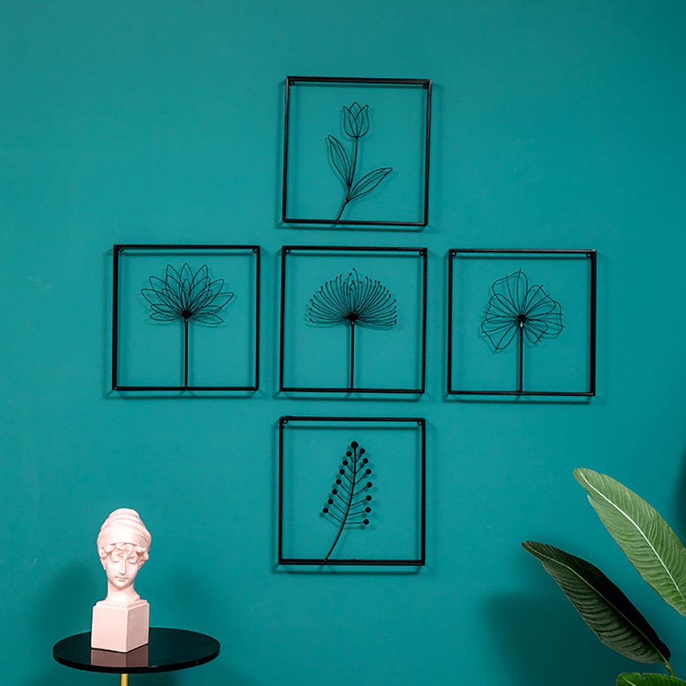 Phụ Kiện Treo Tường Trang Trí Khung Vuông Bằng Sắt Họa Tiết Lá Cây Sang Trọng
