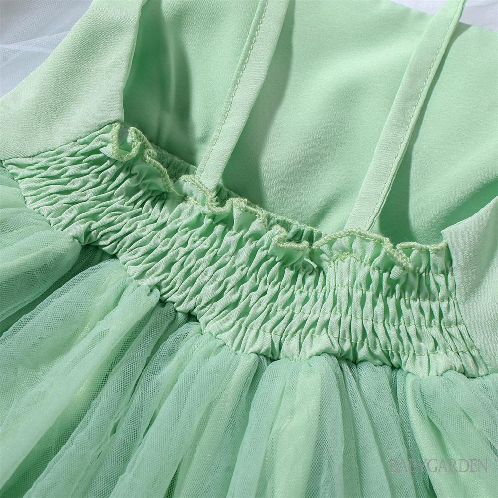 Đầm Công Chúa Dáng Chữ A Không Tay Vải Tuyn Đính Hoa Ngọc Trai Màu Xanh Lá / Hồng / Tím Cho Bé Gái 1-6 Tuổi Dự Tiệc