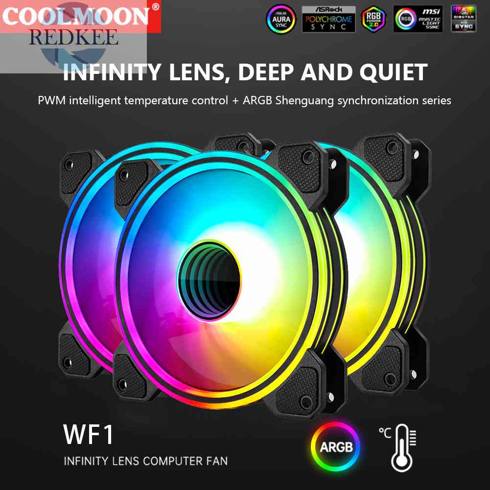 Quạt Tản Nhiệt COOLMOON 12cm 4Pin PWM 5V 3Pin ARGB Aura Đen