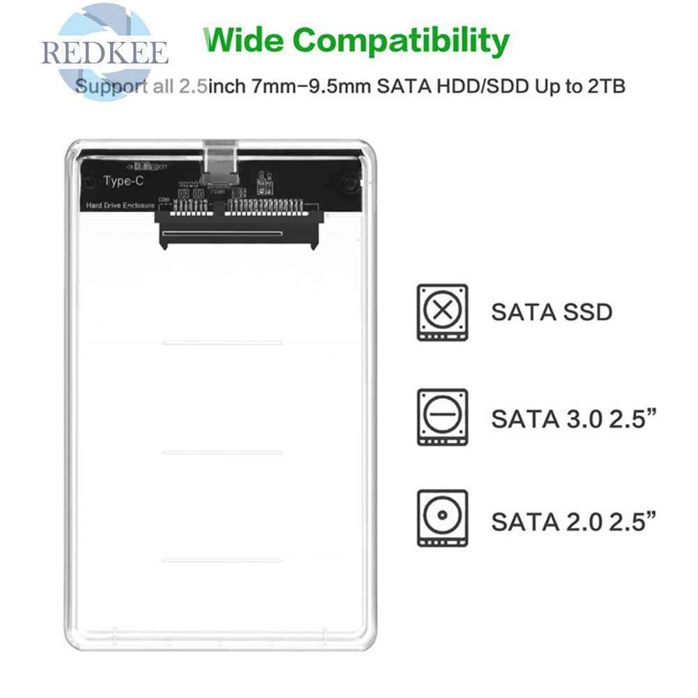 Hộp Đựng Ổ Cứng Trong Suốt 2.5 inch Loại C Sang SATA HDD SSD