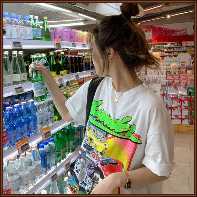 Áo Thun Cotton Tay Ngắn Cổ Tròn In Họa Tiết Thời Trang Cho Nữ