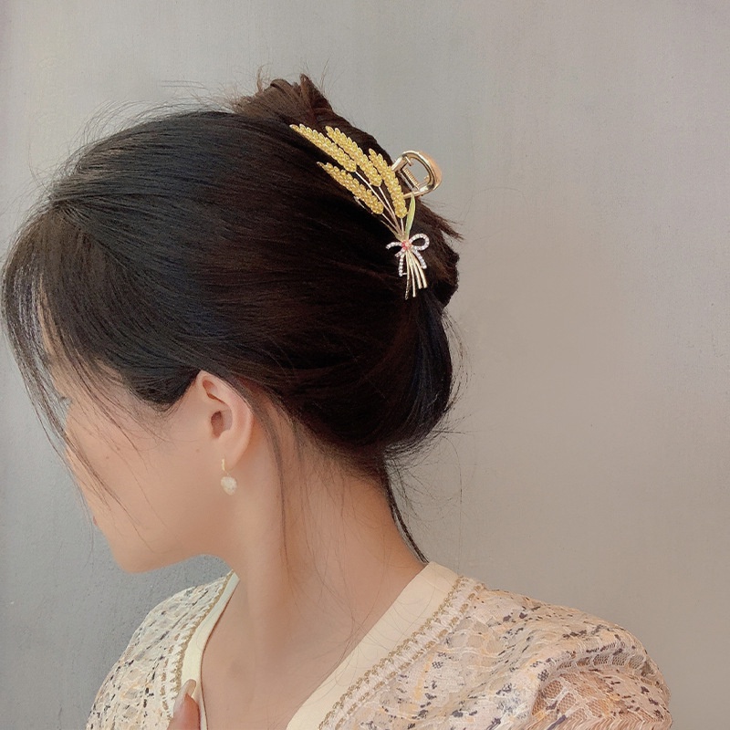 Kẹp Tóc Lớn Bằng Kim Loại Màu Vàng Lúa Mì Phong Cách Hàn Quốc Thanh Lịch Cho Nữ