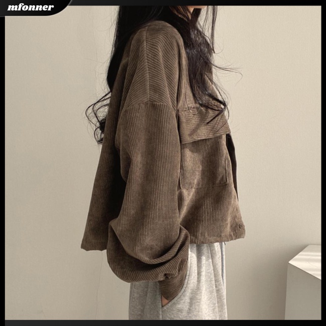 Áo Khoác Sơ Mi Tay Dài Cổ Bẻ Chất Liệu Nhung Dày Dặn Màu Sắc Đơn Giản Phong Cách Retro Cho