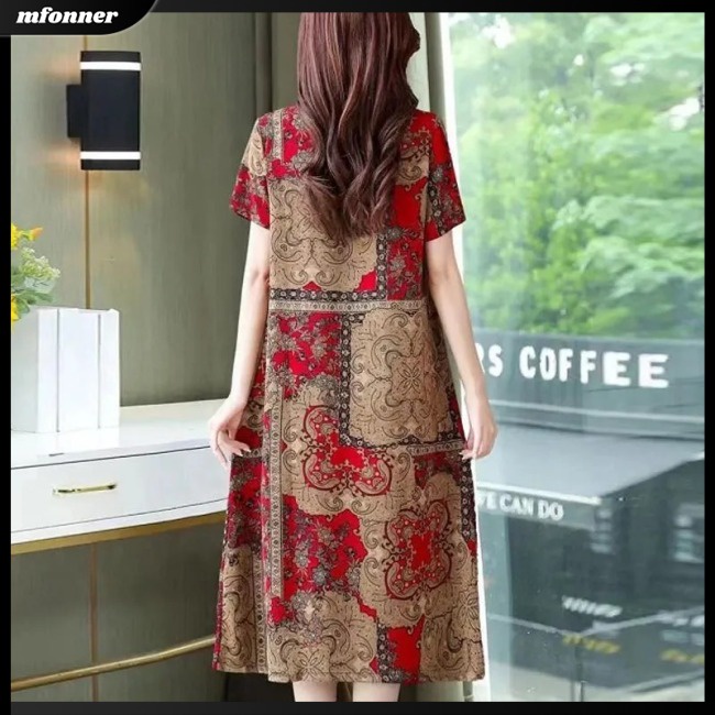 Đầm Midi Tay Ngắn Cổ Chữ V Dáng Chữ A In Hình Đám Mây Thời Trang Mùa Hè Xinh Xắn Cho Nữ