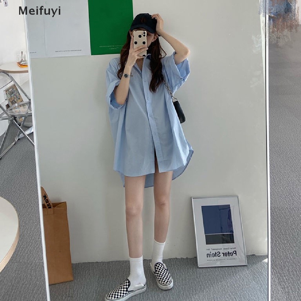 [Meifuyi] Đầm Sơ Mi Cài Nút Màu Trơn Đơn Giản Phong Cách Đường Phố Hàn Quốc BF Dễ Phối Đồ
