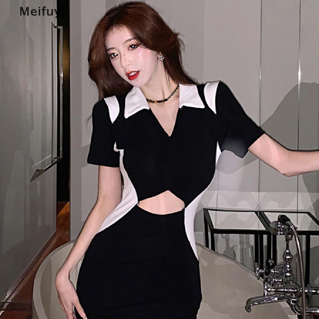 [Meifuyi] Đầm Mini Ôm Dáng Khoét Rỗng Phong Cách Hàn Quốc Đơn Giản Thời Trang Mùa Hè Quyến Rũ Dành Cho Nữ Y2k COD