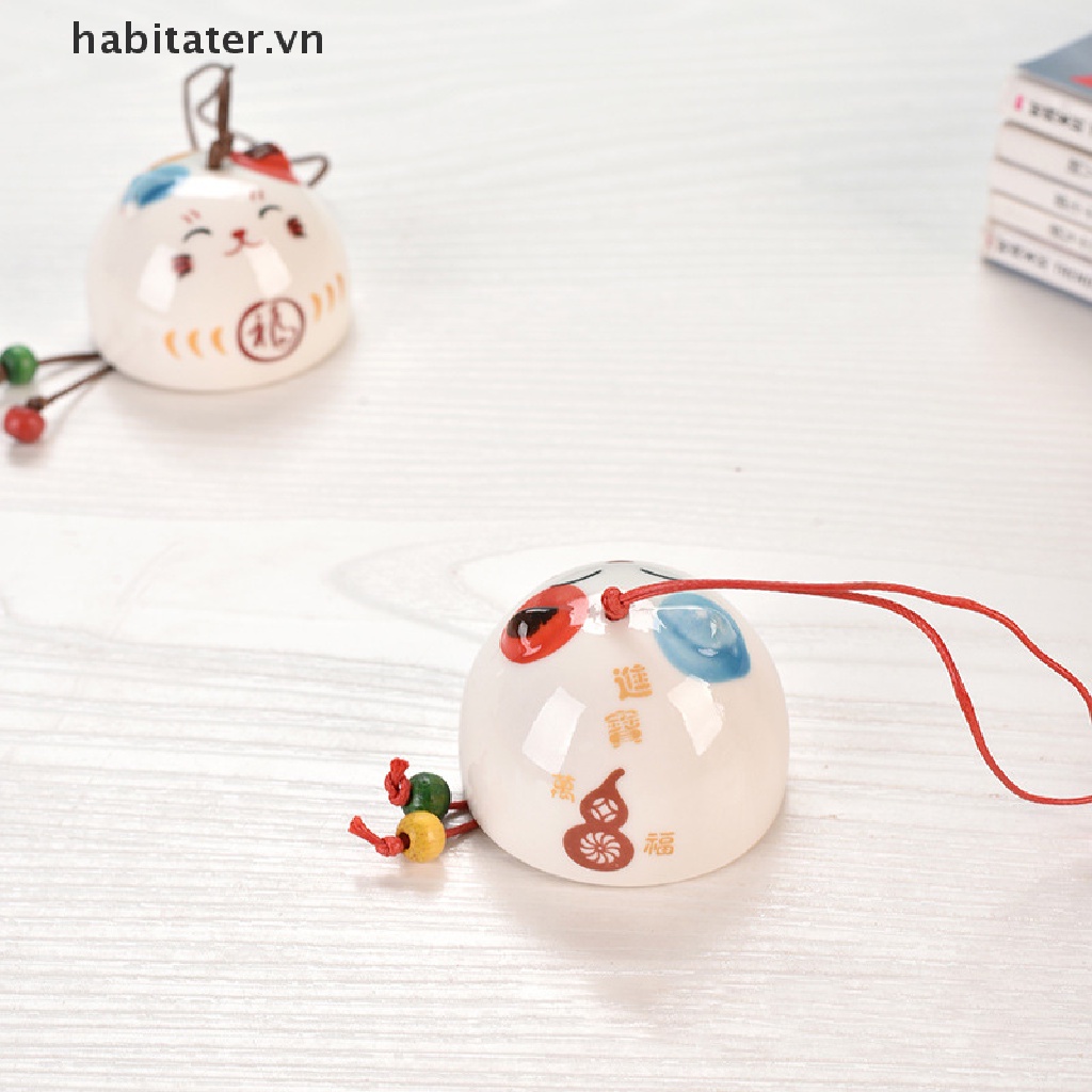 Chuông Gió Bằng Gốm Hình Mèo May Mắn Phong Cách Nhật Bản
