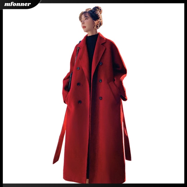 Áo Khoác Tay Dài Cổ Bẻ Dày Dặn Màu Sắc Trơn Kèm Thắt Lưng Dành Cho Nữ