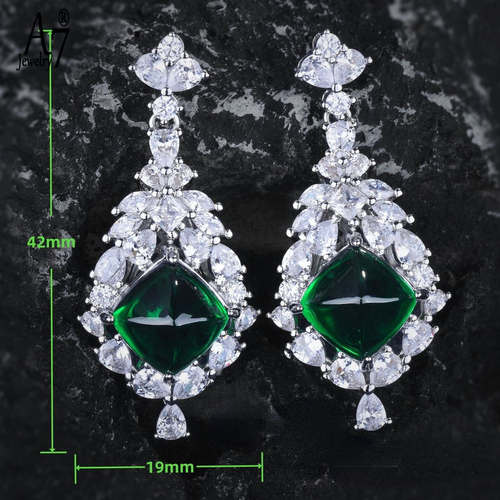 A7 | Bông Tai Đính Đá Ngọc Lục Bảo Phong Cách Cổ Điển M3452