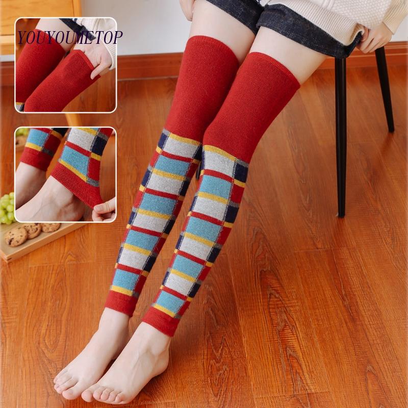 Youyo Vớ Len Ống Dài In Họa Tiết Kẻ Sọc Nhiều Màu Sắc Ấm Áp Cho Nữ