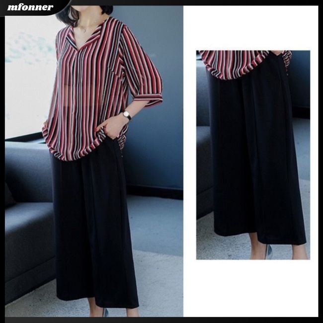 Áo Sơ Mi Chiffon Tay Ngắn Cổ Chữ V Họa Tiết Kẻ Sọc Thời Trang Cho Nữ