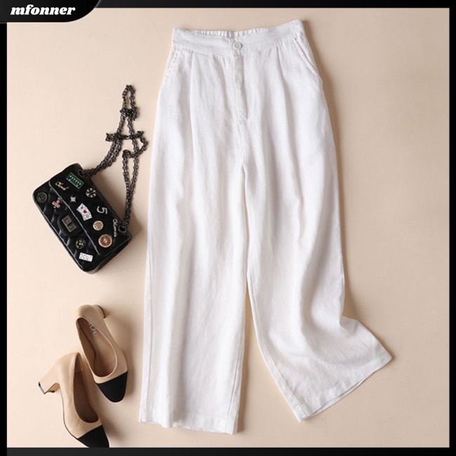 Quần Cotton Lanh Mỏng Ống Rộng Màu Trơn Thời Trang Cho Nữ