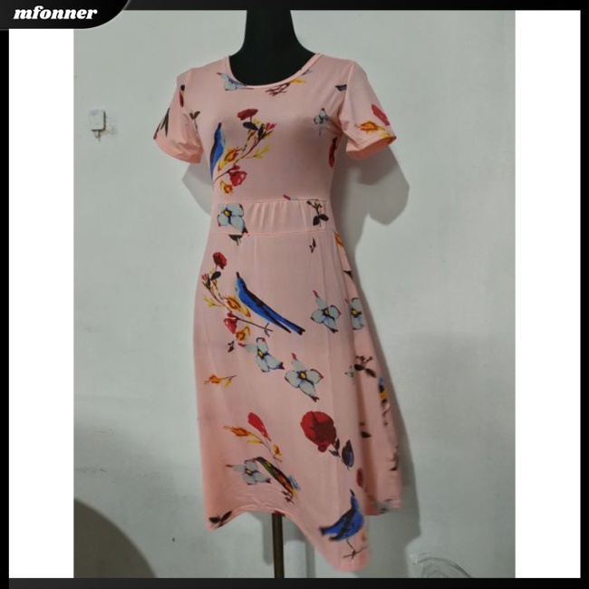 Đầm Dài Vừa Tay Ngắn In Họa Tiết Hoa &amp; Chim Thời Trang Mùa Hè Xinh Xắn Cho Nữ