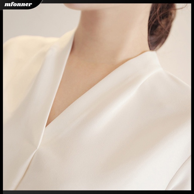 Áo Sơ Mi Chiffon Tay Dài Cổ Chữ V Màu Trắng Thời Trang Mùa Hè Cho Nữ