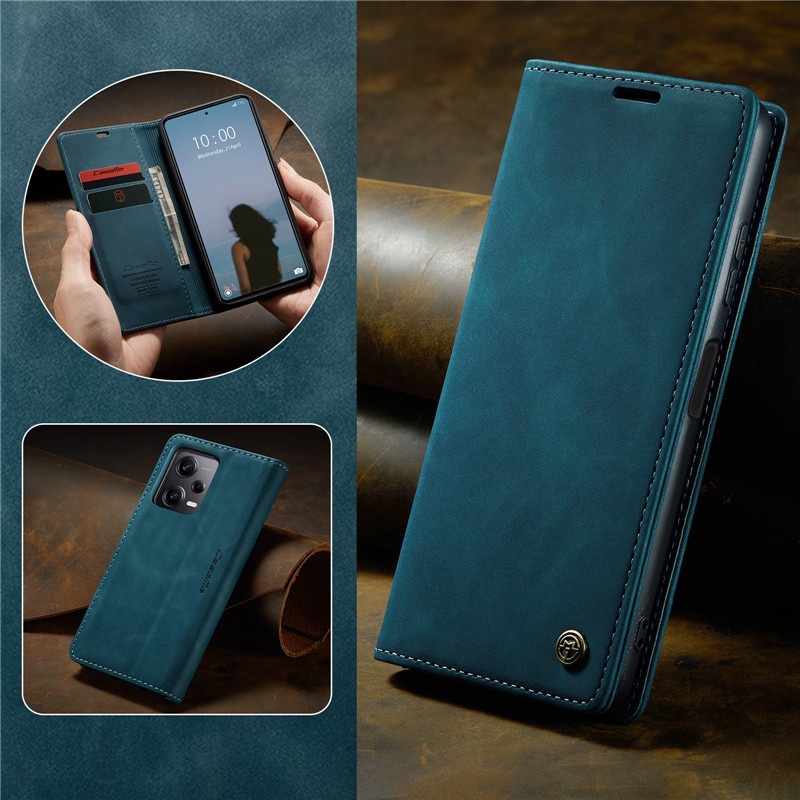 Thời Trang Bao Da Điện Thoại Nắp Lật Màu Nâu Kiêm Giá Đỡ Cho xiaomi 13 12 pro lite 13t 12t poco x5 pro f3 k40 Ốp