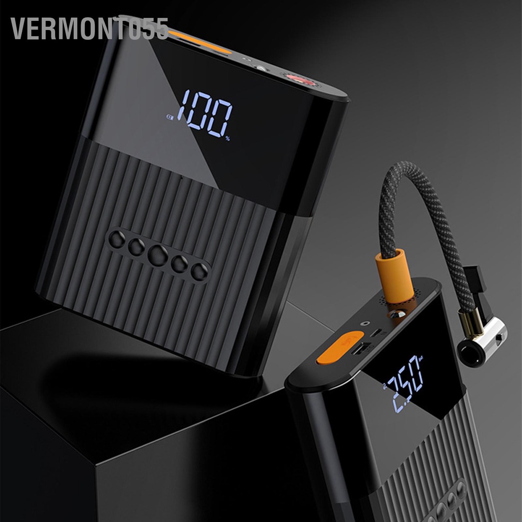 Vermont055 Máy Bơm Hơi Lốp Xe Di Động 12V Nén Khí Kỹ Thuật Số Có Đèn LED Cho Ô Tô Đạp Bóng Rổ