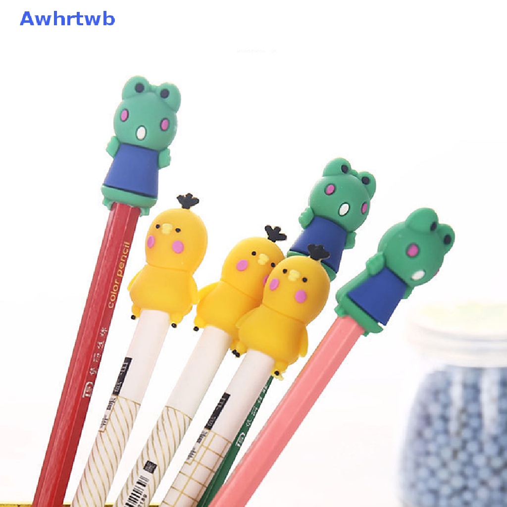 Set 3 Vỏ Bọc Bút Chì Bằng Cao Su Mềm Họa Tiết Động Vật Hoạt Hình Dễ Thương Cho Học Sinh Mới