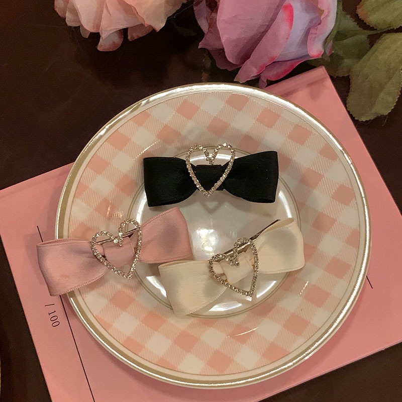 Kẹp Tóc Đính Đá Hình Nơ / Trái Tim Rỗng Thời Trang Cho Nữ