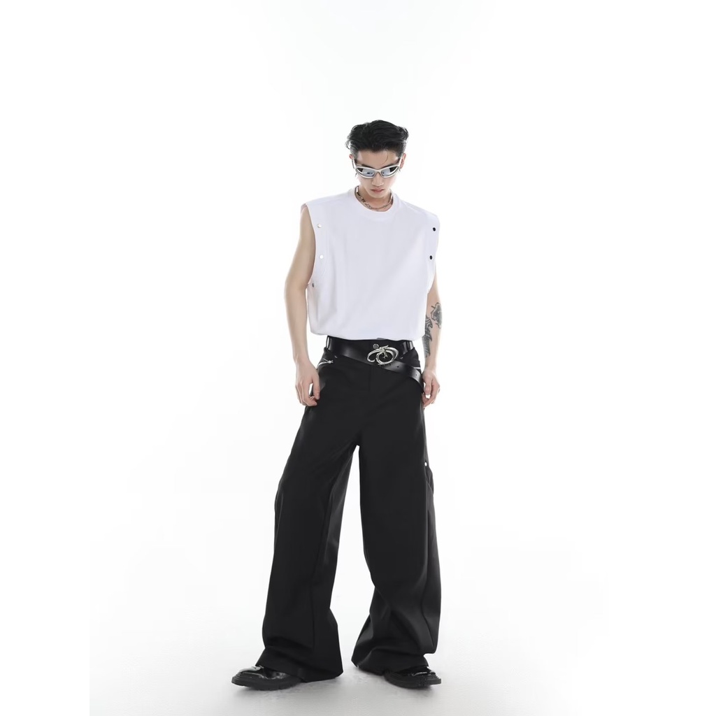 Áo Vest Không Tay 3D Trang Trí Nút Màu Bạc Thời Trang