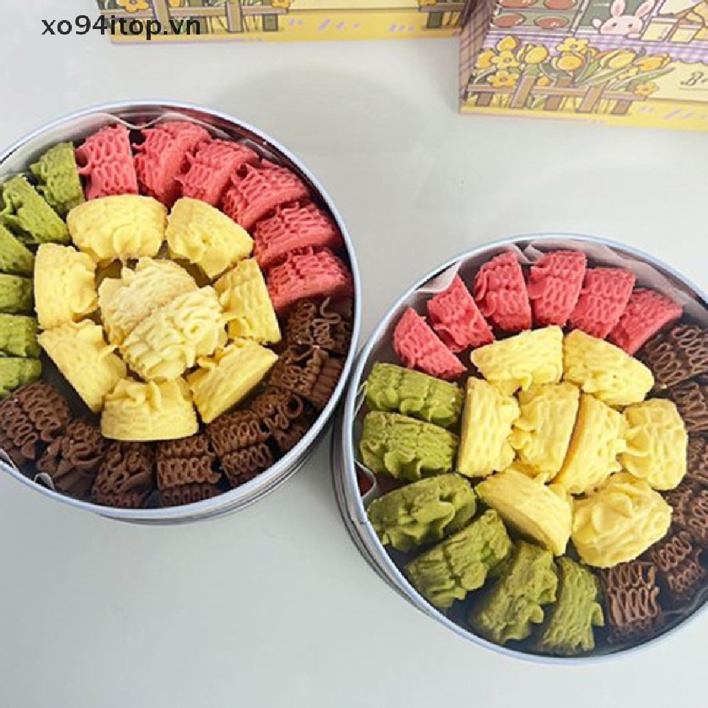 Hộp Thiếc Đựng Bánh Quy / Món Tráng Miệng Hình Tròn Cỡ Lớn In Họa Tiết Gấu / Thỏ Dễ Thương Tiện Dụng