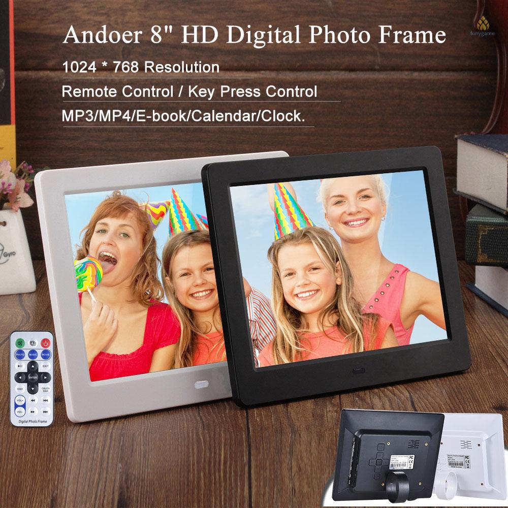 Khung Ảnh Kỹ Thuật Số 8 Inch HD Màn Hình Rộng Độ Phân Giải Cao MP3 MP4 Kèm Điều Khiển Từ Xa Dùng Làm Quà Tặng Giáng Sinh