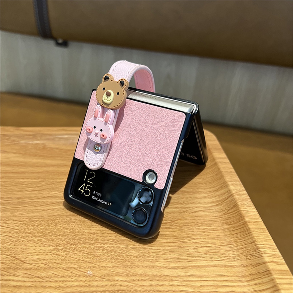Ốp Điện Thoại Hình Gấu Thỏ 3D Có Dây Đeo Tay Cho Galaxy Z Flip4 5G Flip4 Z Flip4 Zflip3 Zflip4 Flip3
