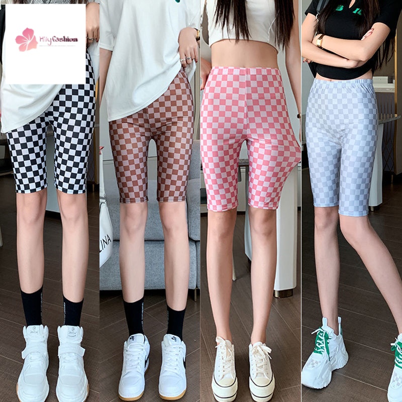 Quần An Toàn Lưng Cao Dáng Ôm Vải Lụa Mát Chống Chói Cho Nữ