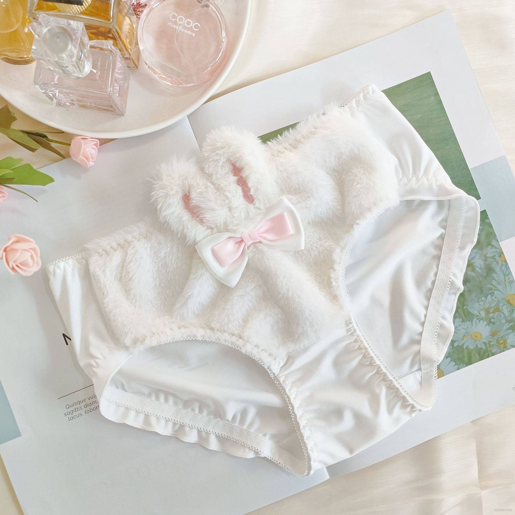 Quần Lót Tam Giác Lưng Thấp Phối Lông Thỏ Phong Cách Nhật Bản Quyến Rũ Cho Nữ