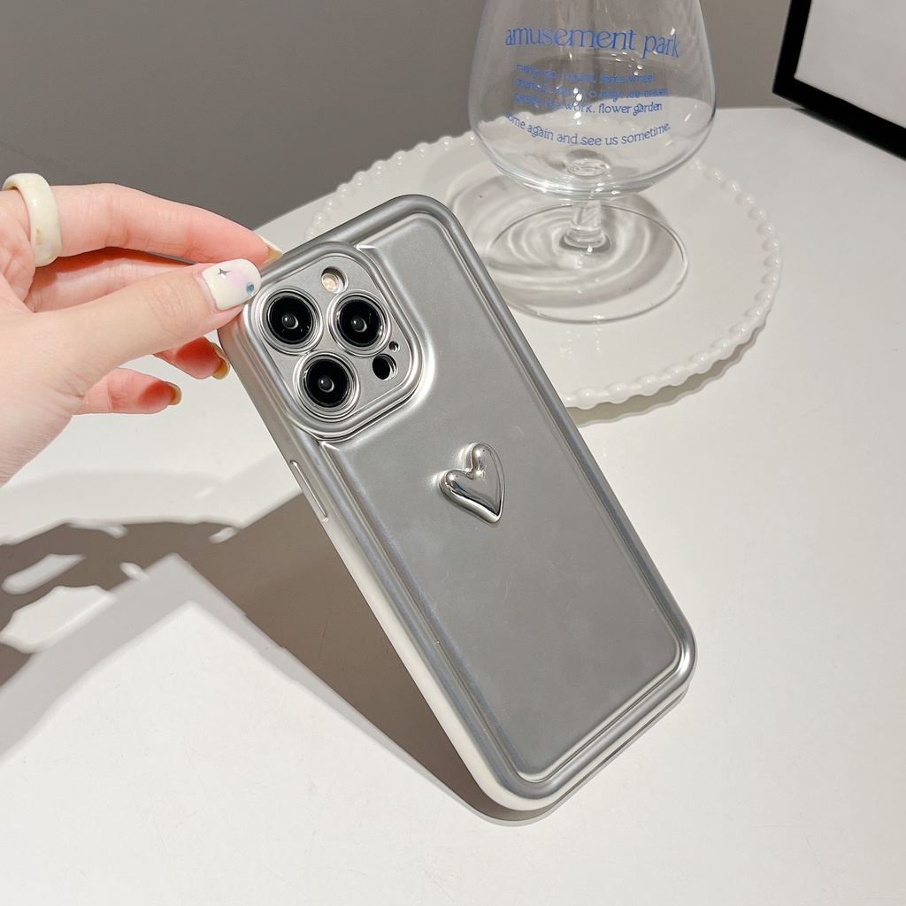 Ốp Điện Thoại TPU Mềm Mạ Điện Hình Trái Tim Đơn Giản Bảo Vệ Ống Kính Máy Ảnh Cho iPhone 14 13 12 11 PRO MAX