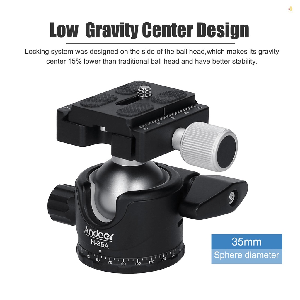 Đầu Nối Chân Máy Ảnh Andoer H-35A 15kg / 33lbs Chịu Lực Tốt Bằng Hợp Kim Nhôm