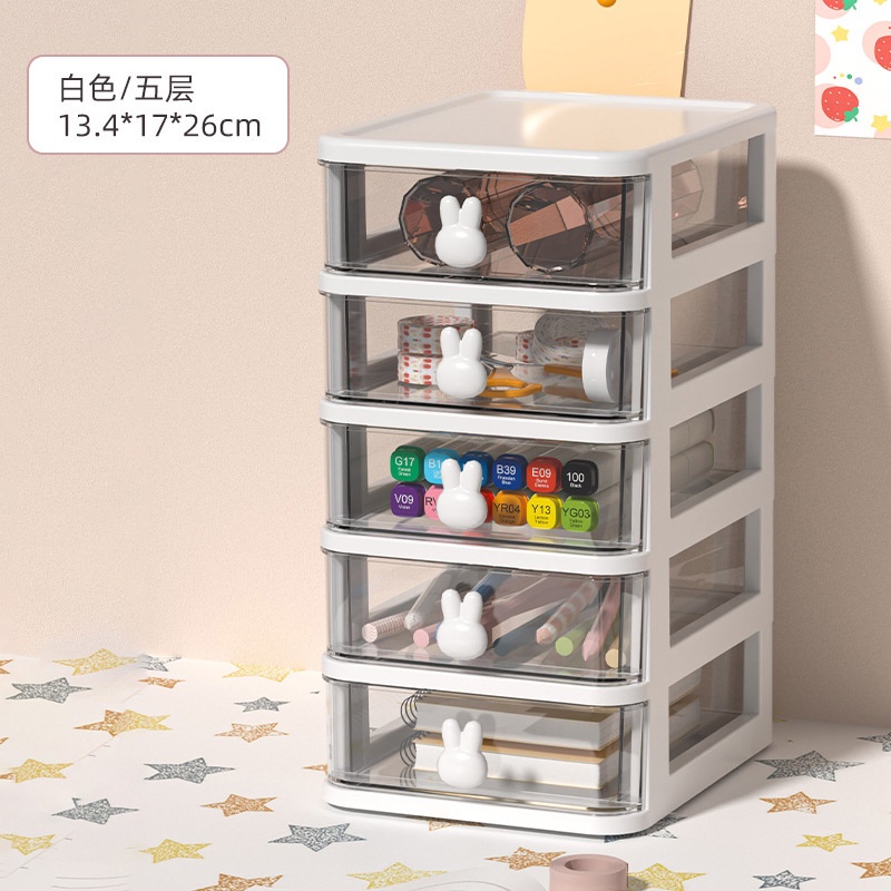 Hộp tai thỏ đựng để phụ kiện để bàn mini có ngăn kéo , kệ tủ để bàn mini kèm sticker dễ thương