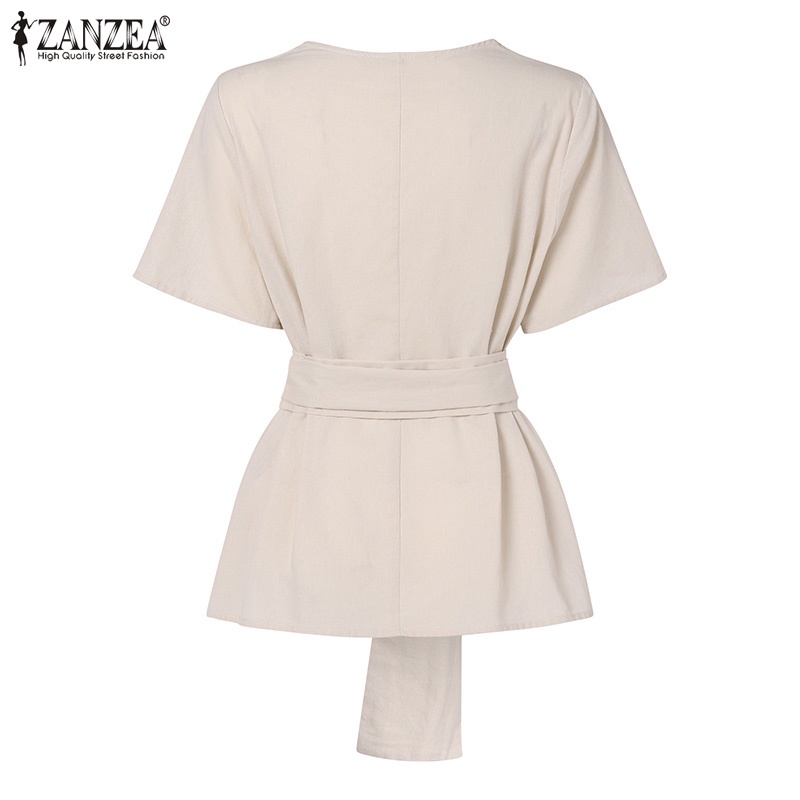 Zanzea Áo Kiểu Tay Ngắn Cổ Chữ V Có Nút Thắt Lưng Tháo Rời Được Phong Cách Hàn