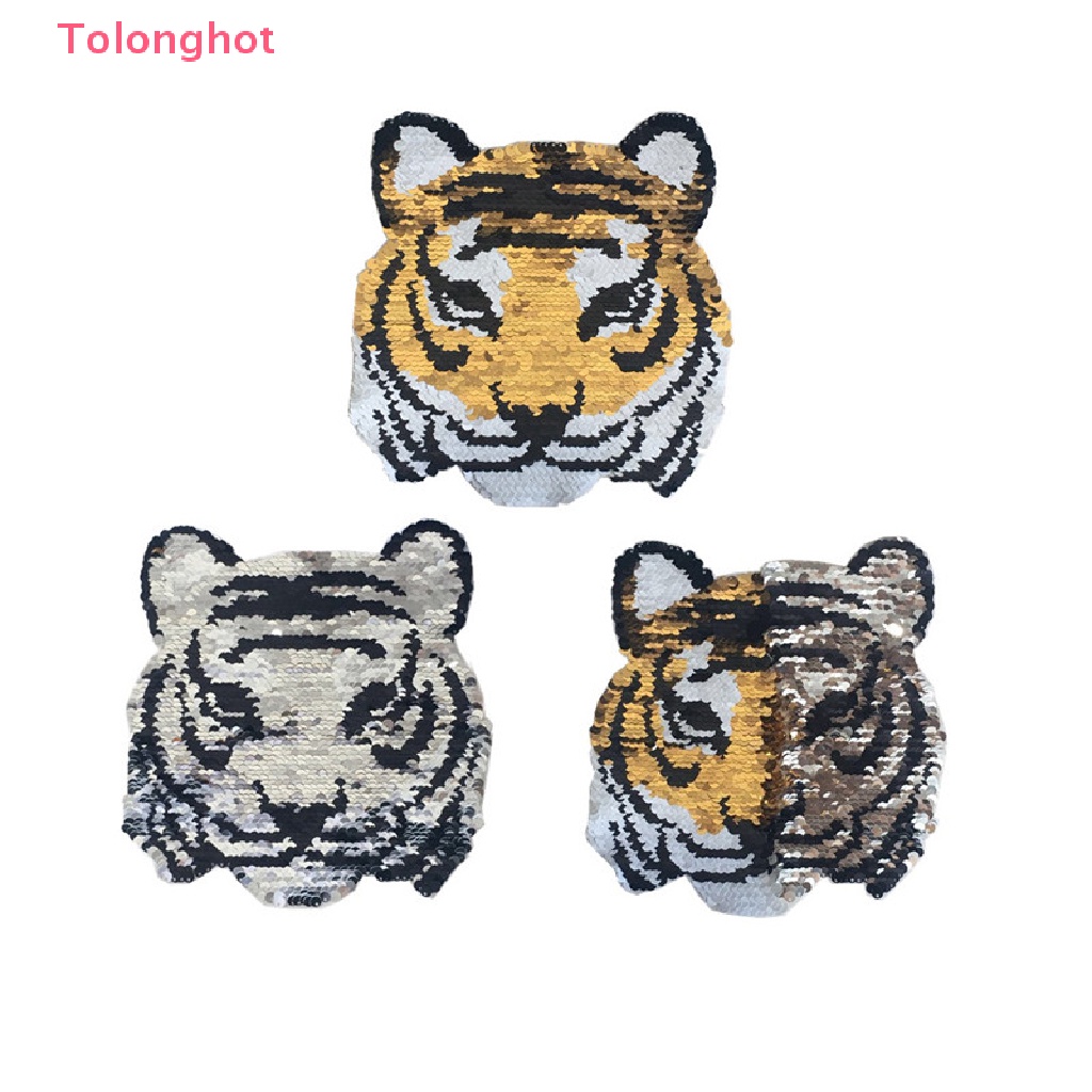 Tolonghot &gt; Miếng Dán Ủi Thêu Hình Hổ Đính Kim Sa Có Thể Đảo Ngược Thay Đổi Màu Sắc