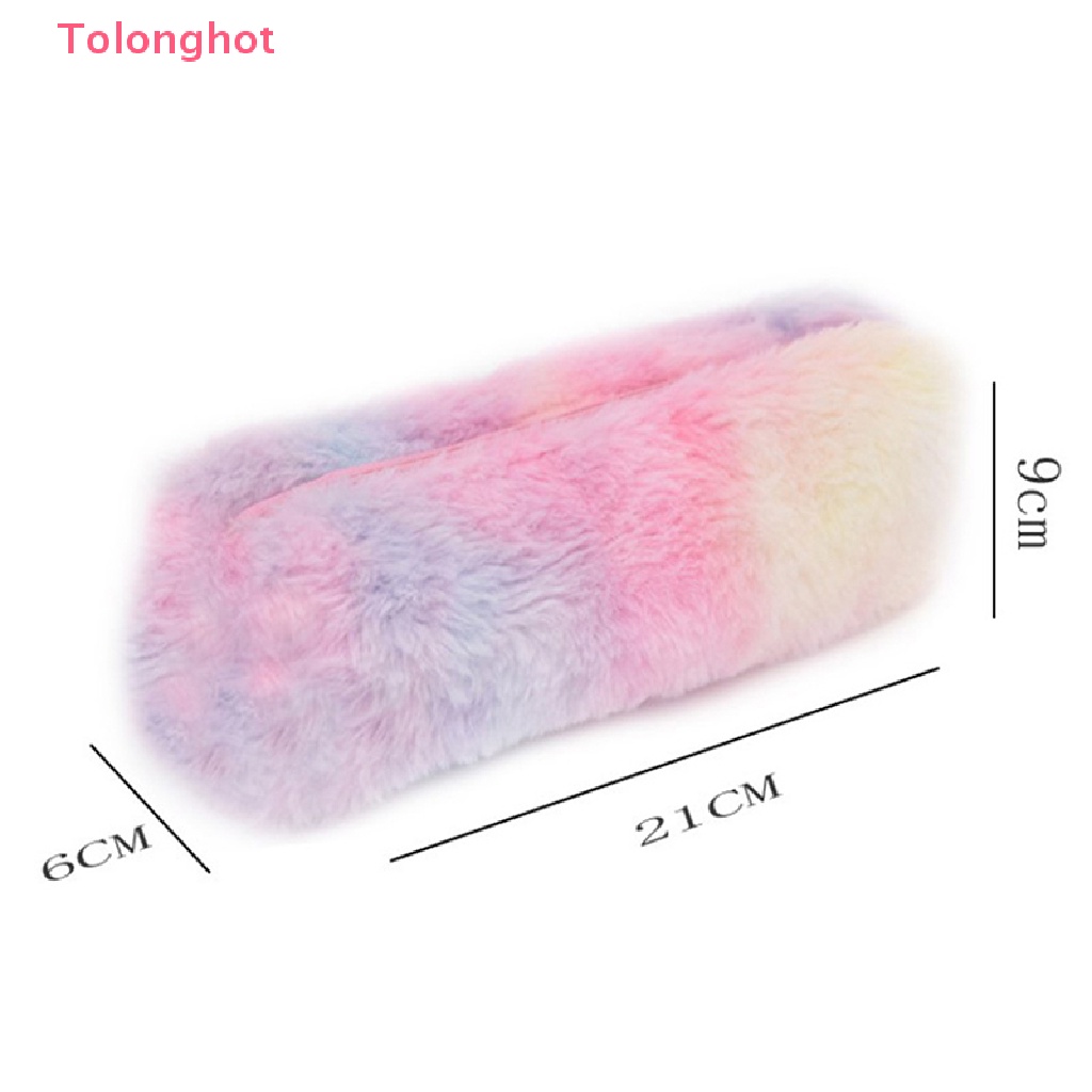 Tolonghot > Túi Đựng Bút Hình Bát Giác Phối Lông Màu Gradient Dễ Thương Cho Nữ
