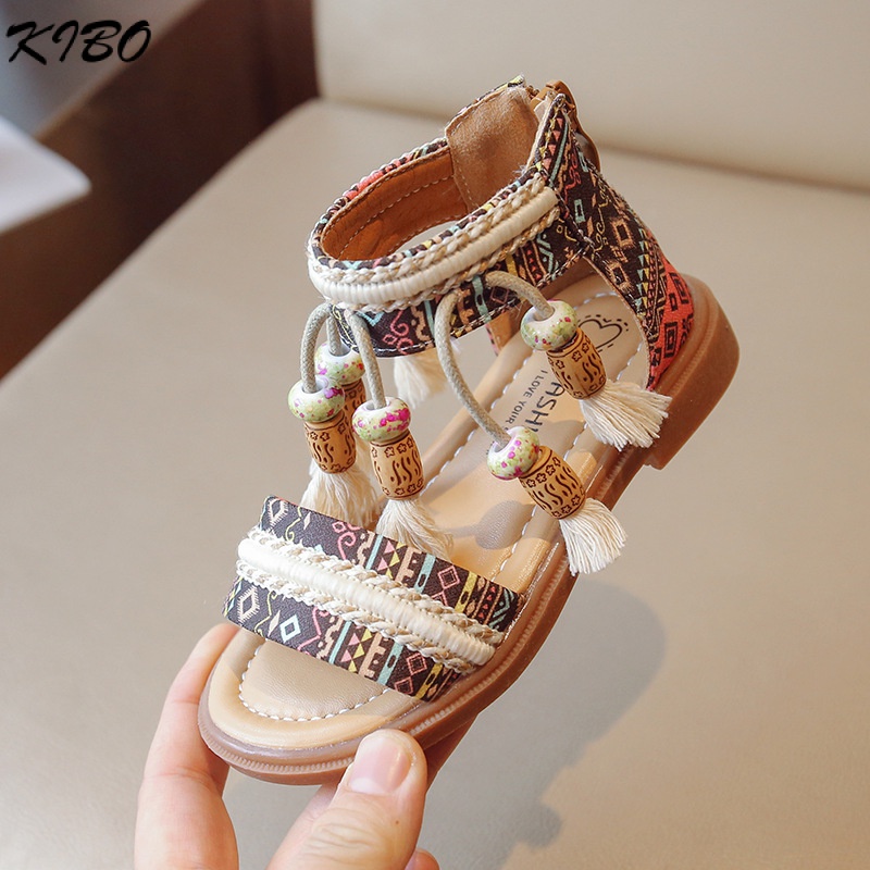 Sandal Đính Hạt Tua Rua Phong Cách Mới Cho Bé Gái