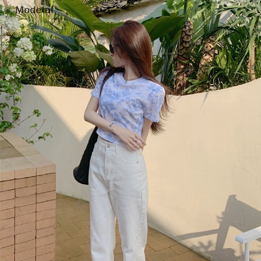 Áo Thun Crop Top Tay Ngắn Cổ Tròn Nhuộm Màu Thời Trang Mùa Hè Cho Nữ