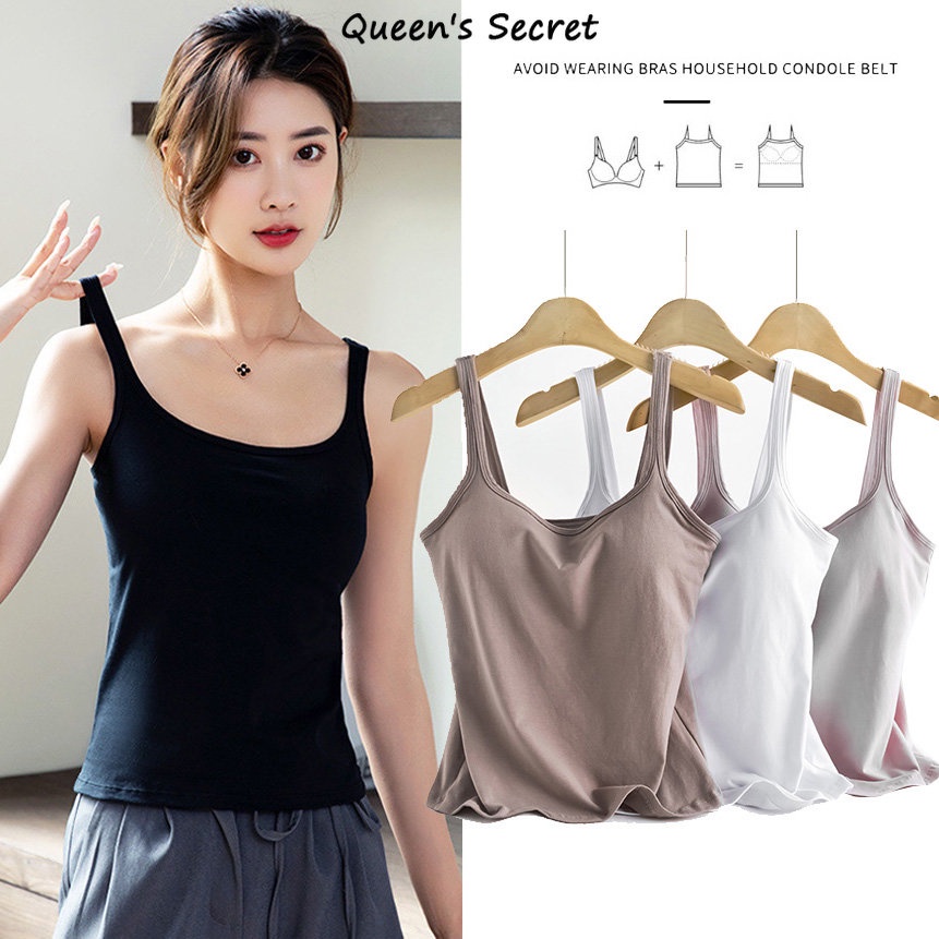 Áo Thun cotton Dáng Dài Không Tay Có Đệm Ngực / Áo Ngực Cổ Điển Màu Trắng / Đen