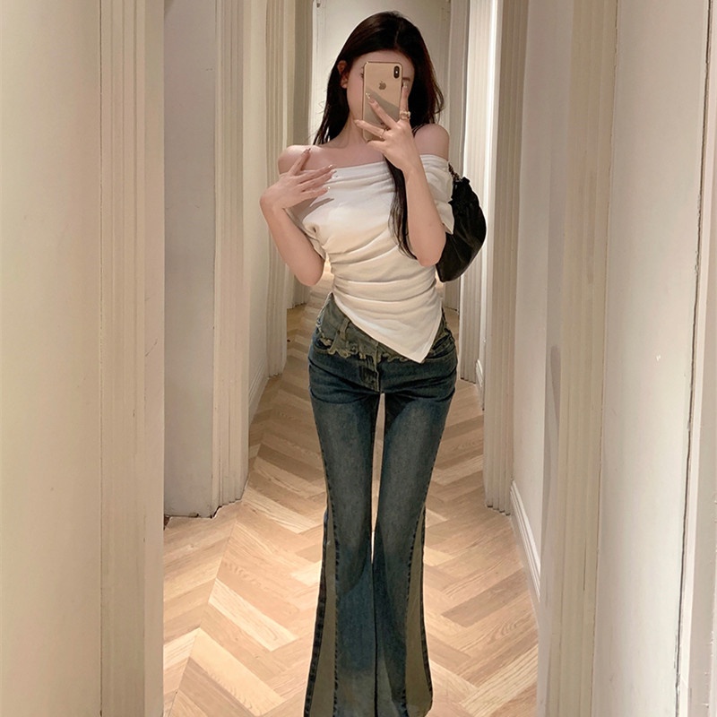 Áo Thun Ngắn Tay Lệch Vai Thời Trang Dành Cho Nữ