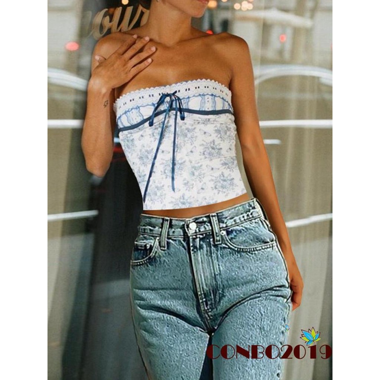 Áo Ống Không Dây In Hoa Gợi Cảm Cho Nữ